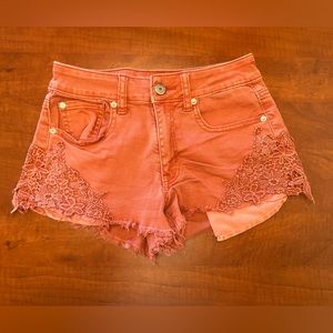 American Eagle High Rise Festival Jean Shorts Size 2 Rust Orange